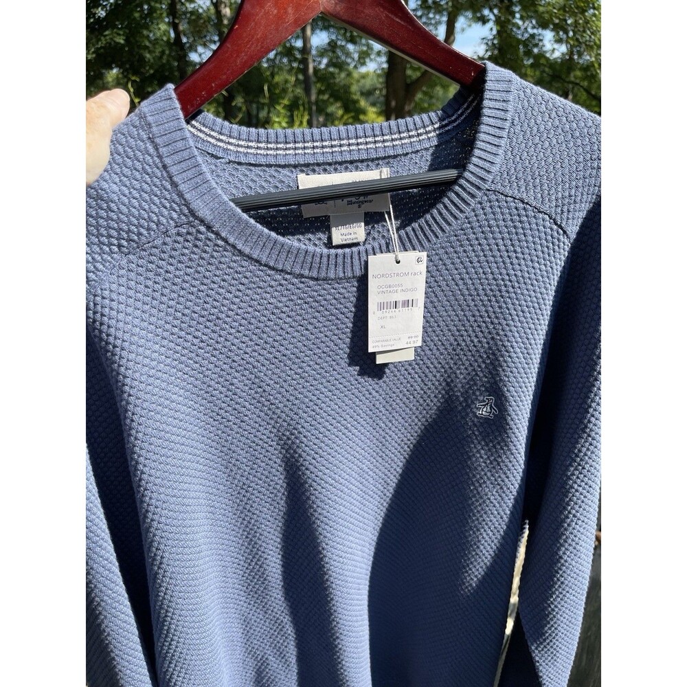 Original Penguin Cotton Bubble Stitch Sweater Blue Textured Knit Men XL NWT